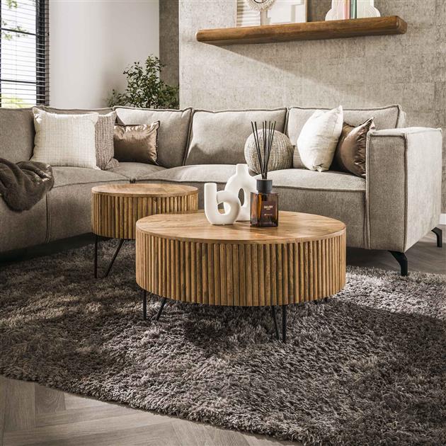 Modera - Salontafel set-2 wave rond - Massief mango zandkleur