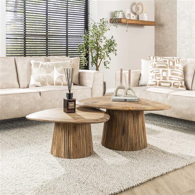 Modera - Salontafel Wave driehoekig set van 2 - Massief mango zand