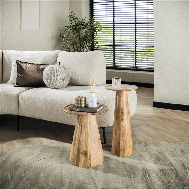 Modera - Bijzettafel Cone set van 2 - Massief acacia