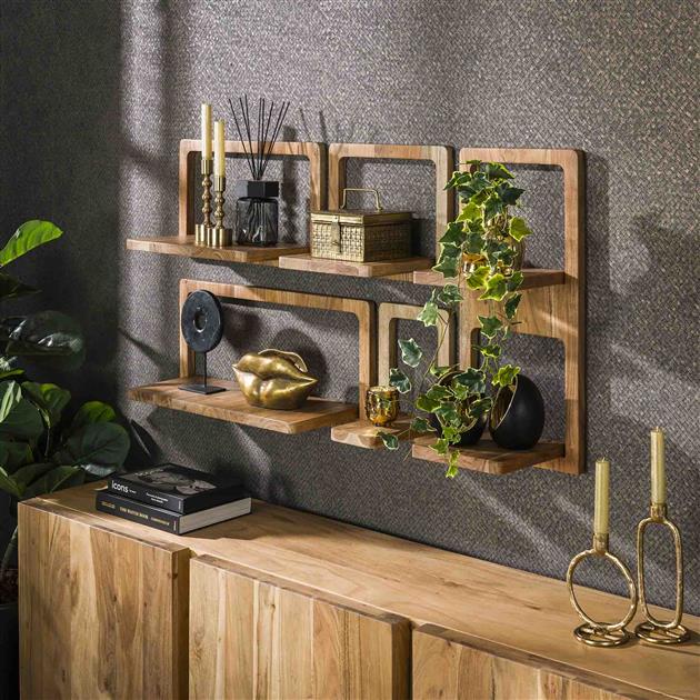 Modera - Wandschap set-5 curvy - Massief acacia naturel