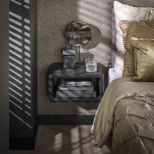 Modera - Nachtkastje hangend rib - Teakhout zwart