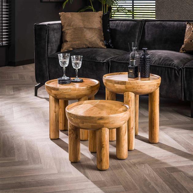 Modera - Salontafel set-3 massief rond - Massief acacia naturel