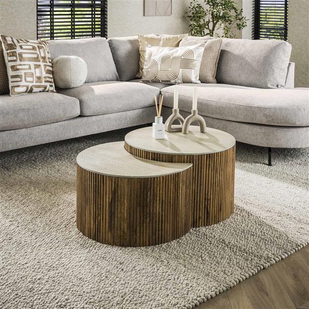 Modera - Salontafel Nuovo half rond set van 2 - Massief mango zand