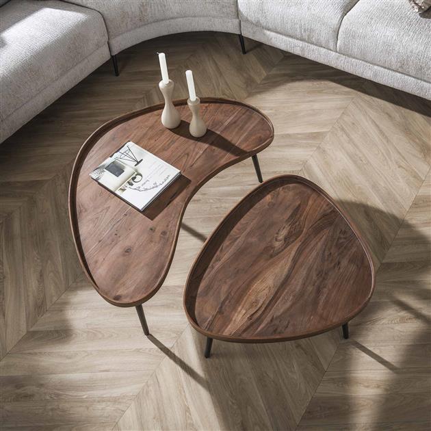 Modera - Salontafel Carve organisch set van 2 - Massief acacia bruin