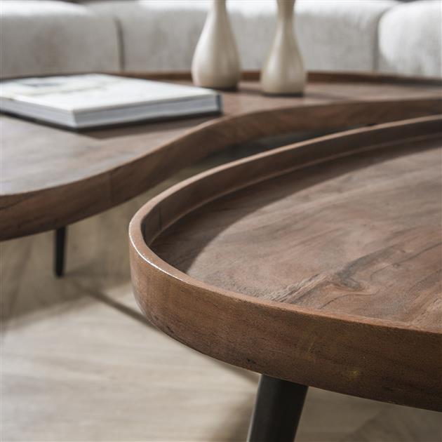 Modera - Salontafel Carve organisch set van 2 - Massief acacia bruin