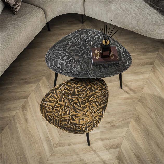 Modera - Salontafel set-2 driehoekig patina metal - Brons- Zilver antiek