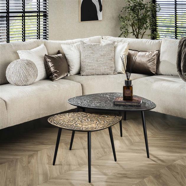 Modera - Salontafel set-2 driehoekig patina metal - Brons- Zilver antiek