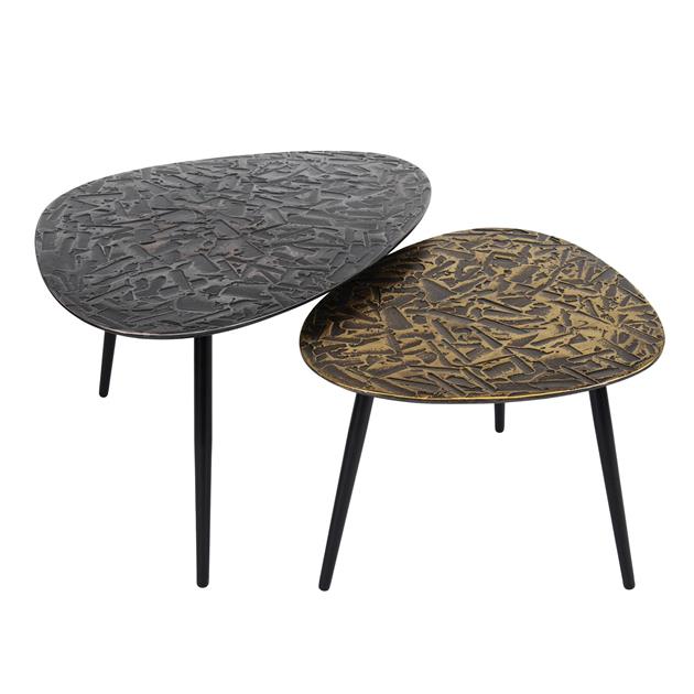 Modera - Salontafel set-2 driehoekig patina metal - Brons- Zilver antiek