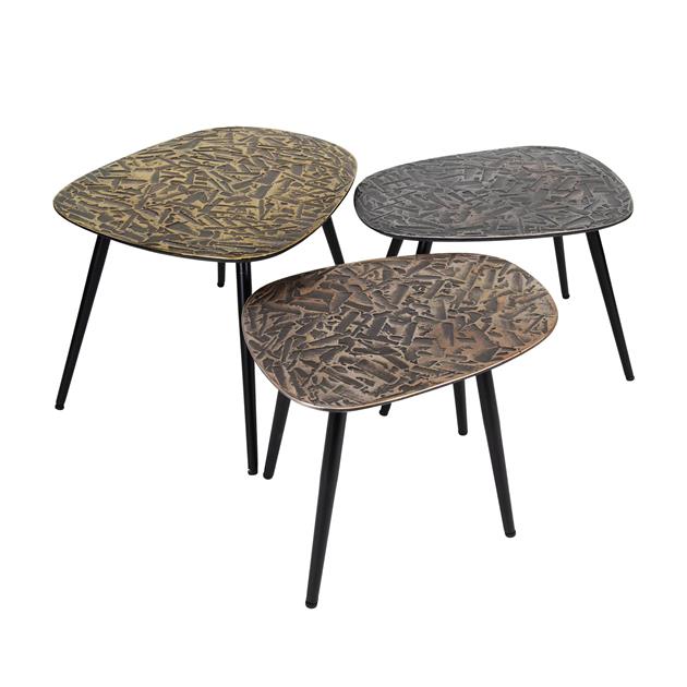 Modera - Salontafel set-3 vierhoekig patina metal - Koper- Brons- Zilver antiek