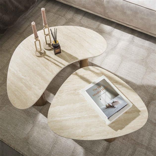 Modera - Salontafel set-2 organic ceramic - Ceramic travertine