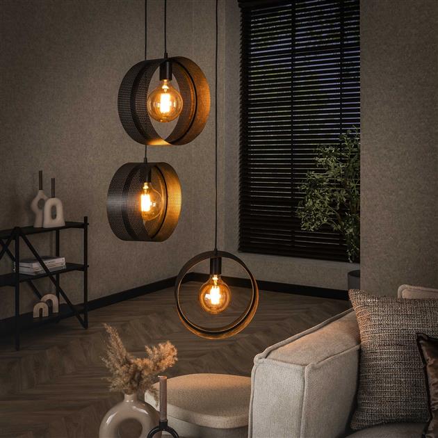 Modera - Hanglamp 3L ring geperforeerd - Charcoal