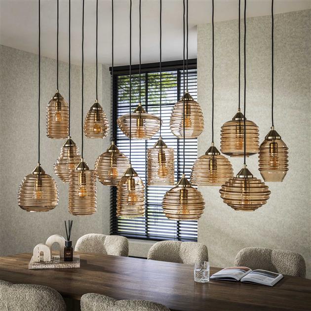 Modera - Hanglamp 5+5+5 rib glass - Amber color glas