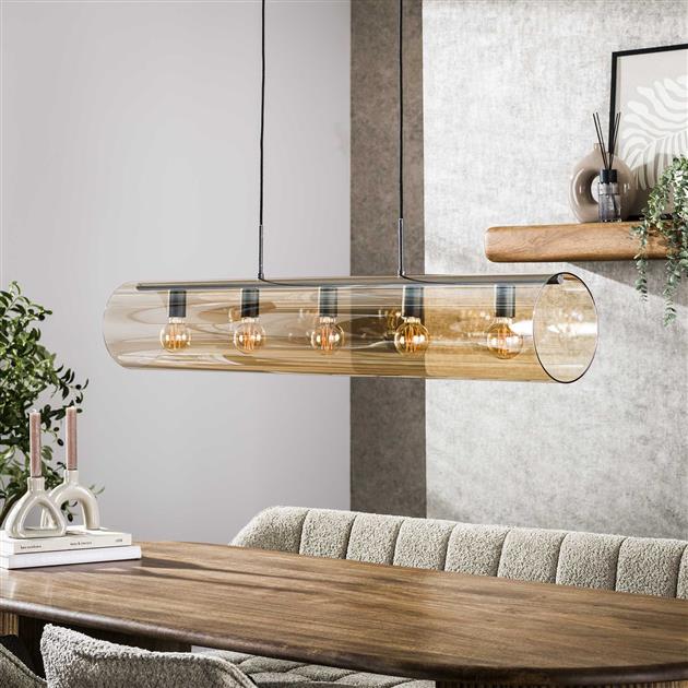 Modera - Hanglamp 5L tube amber glas - Artic zwart