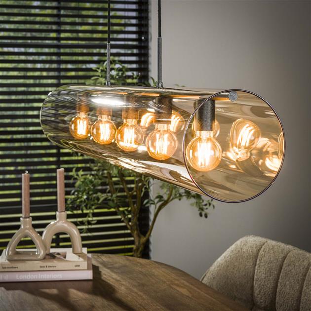 Modera - Hanglamp 5L tube amber glas - Artic zwart