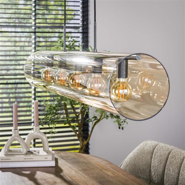 Modera - Hanglamp 5L tube amber glas - Artic zwart