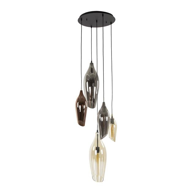 Modera - Hanglamp 5L getrapt cocoon mix glass - Zwart