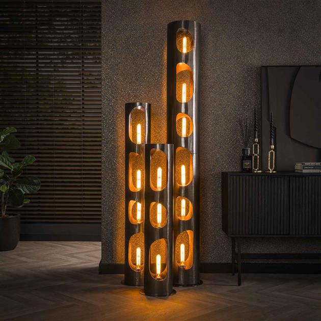 Modera - Vloerlamp  Ø25 organic cylinder L - Zwart nikkel