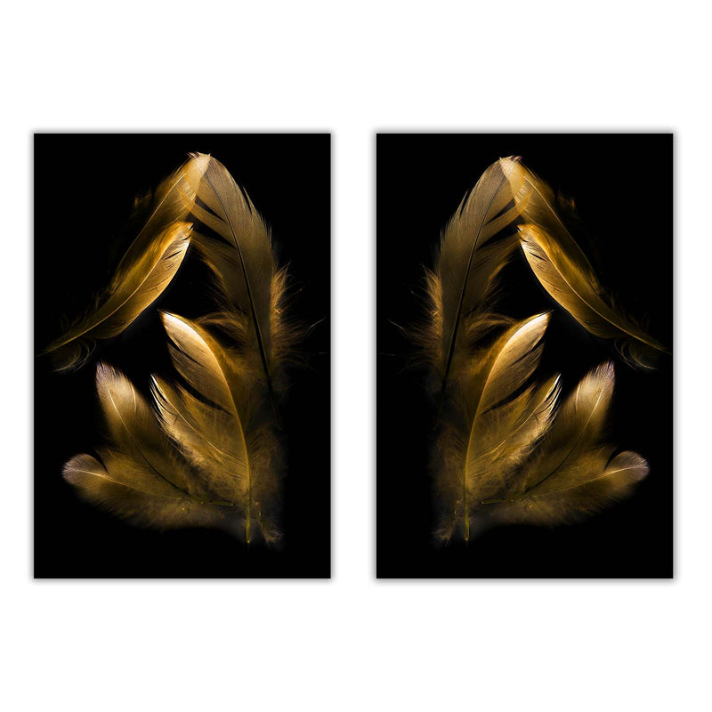 COMBI VOORDEELSET - Golden Feathers - 2x 120x80 cm - Glasschilderijen - meubelboutique.nl