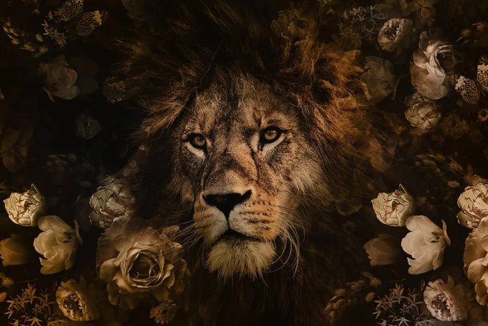 Glasschilderij - 100x150 / 80x120 / 60x90cm -  Exclusive - KRUGER - Dieren - A Lion's Portrait Leeuw