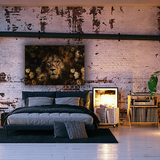 Glasschilderij - 100x150 / 80x120 / 60x90cm -  Exclusive - KRUGER - Dieren - A Lion's Portrait Leeuw