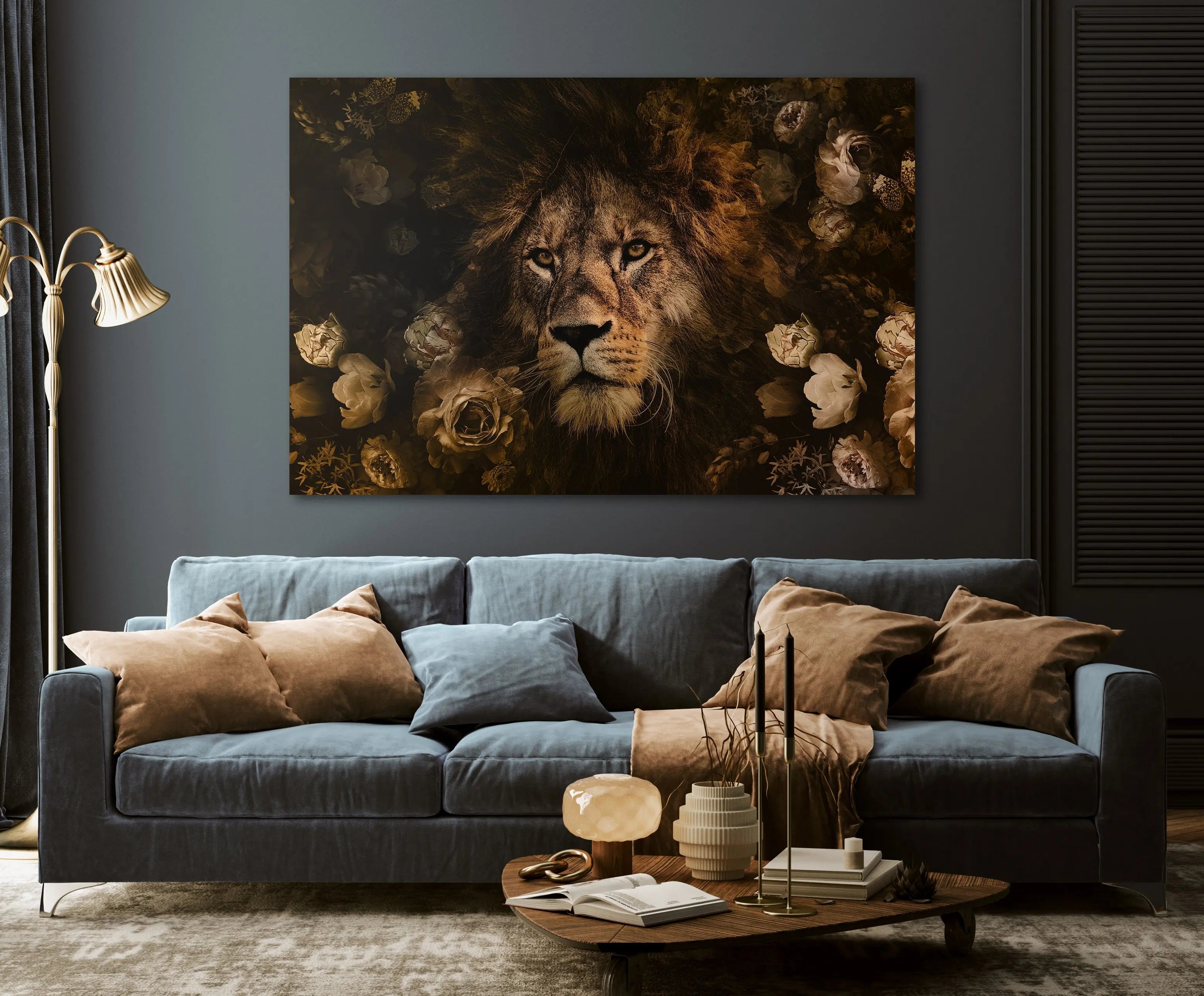 Glasschilderij - 100x150 / 80x120 / 60x90cm - Exclusive - KRUGER - Dieren - A Lion's Portrait Leeuw