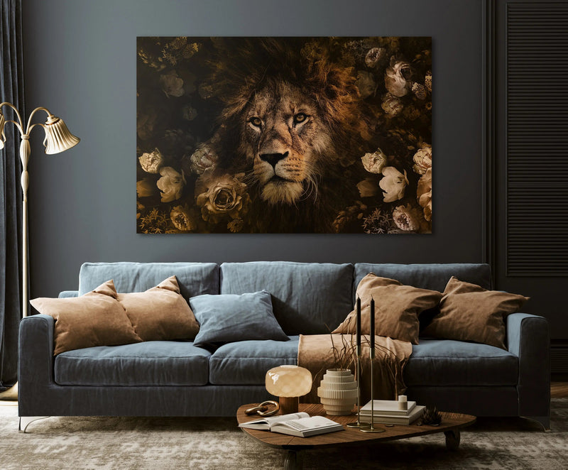 Glasschilderij - 100x150 / 80x120 / 60x90cm -  Exclusive - KRUGER - Dieren - A Lion's Portrait Leeuw - meubelboutique.nl