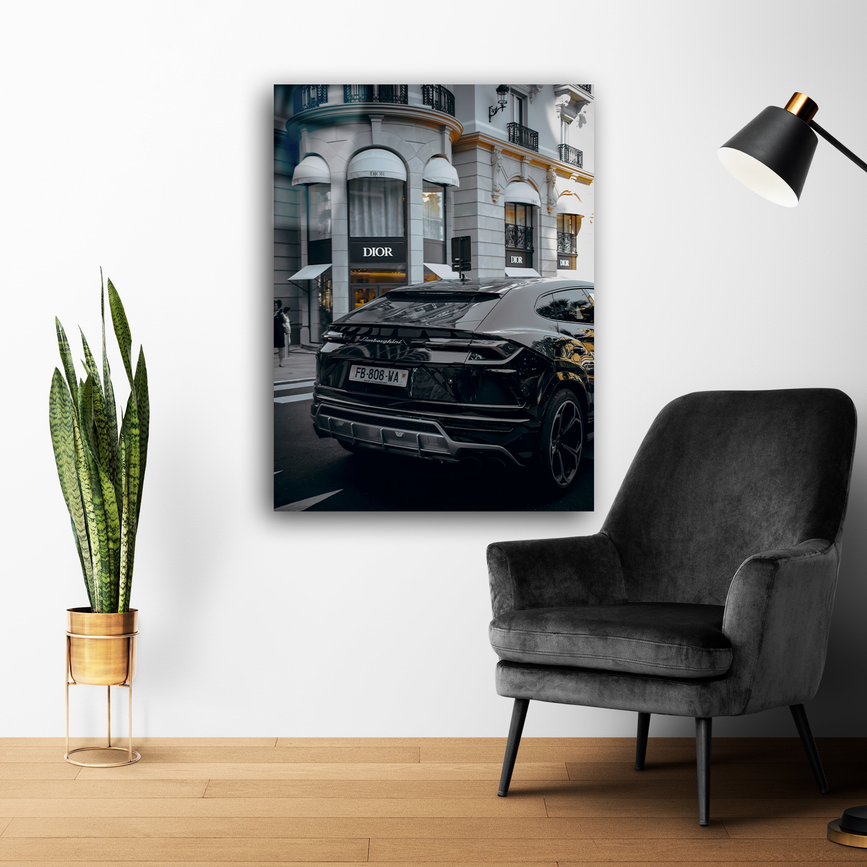 Glasschilderij - 100x150 / 80x120 / 60x90cm (staand) - Dior x Lamborghini Urus