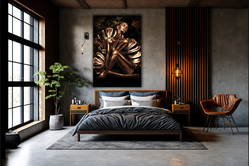 Glasschilderij - 100x150 / 80x120 / 60x90cm (staand) - Exclusive - Vrouw Goud Bloemen