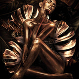 Glasschilderij - 100x150 / 80x120 / 60x90cm (staand) - Exclusive - Vrouw Goud Bloemen