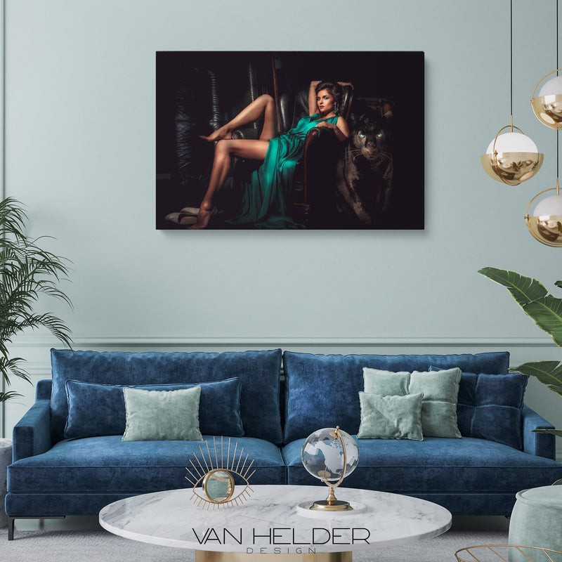 Glasschilderij - 100x150 / 80x120cm - Exclusive - Model - Medina x Black Panther - meubelboutique.nl