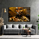 Glasschilderij - 100x150 / 80x120cm (liggend) - Exclusive - Vrouw Gouden Royale