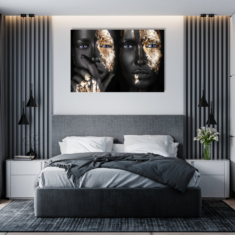 Glasschilderij - 110x160cm - Exclusive - Model - Double Faces Gold - meubelboutique.nl