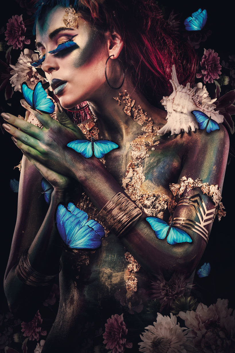 Glasschilderij - 120x80 cm - Exclusive - 3-Luik Butterfly Allison