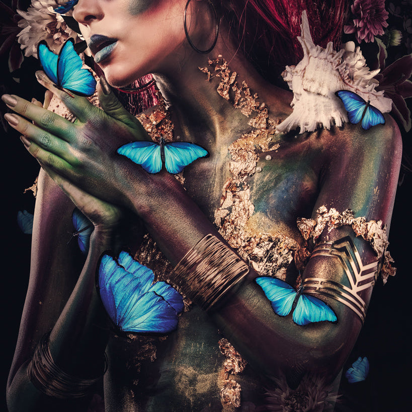 Glasschilderij - 120x80 cm - Exclusive - 3-Luik Butterfly Allison