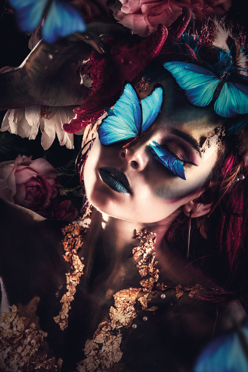 Glasschilderij - 120x80 cm - Exclusive - 3-Luik Butterfly Allison