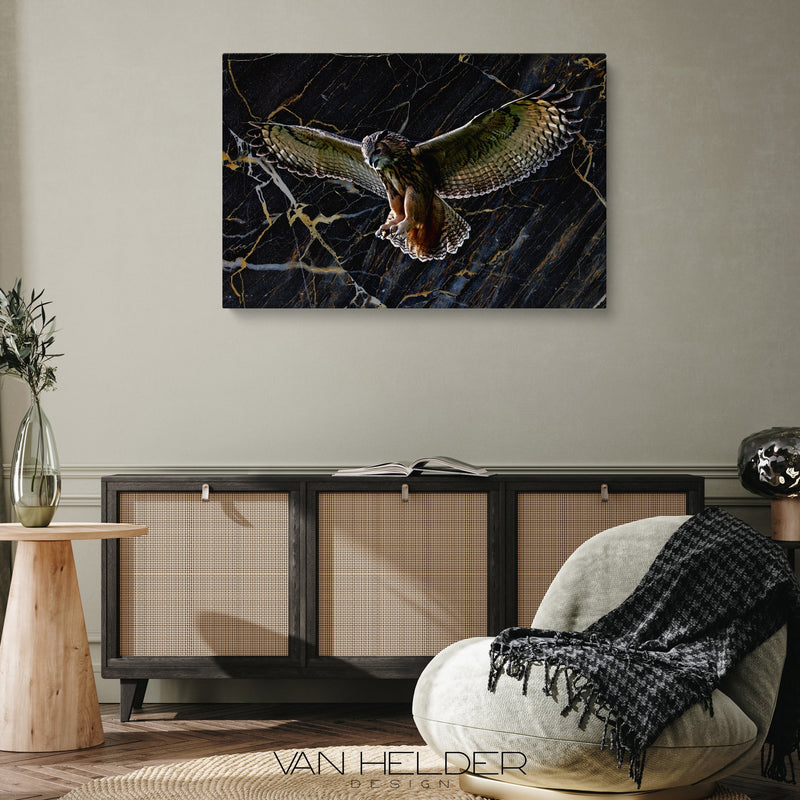 Glasschilderij - 120x80cm - Exclusive - Dieren - Otis Owl Uil meubelboutique.nl