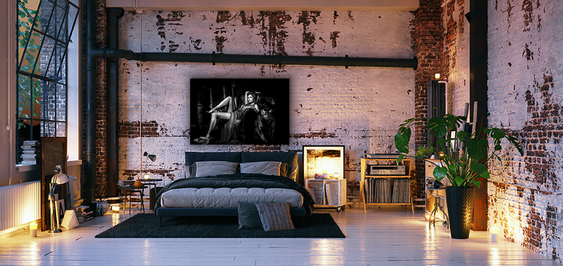 Glasschilderij - 120x80cm - Exclusive - Model - Medina x Black Panther B&W