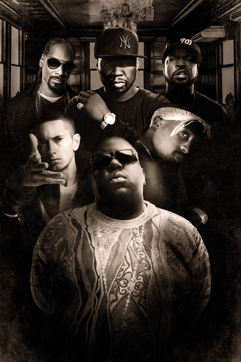 Glasschilderij - 120x80cm - Exclusive - Model - Old Skool Rappers