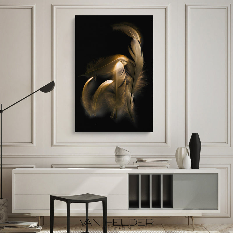 Glasschilderij - 120x80cm - Exclusive - Special - Gouden Veren meubelboutique.nl