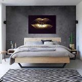 Glasschilderij - 120x80cm - Speciaal - Gouden Lippen / Golden Lips Art