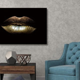 Glasschilderij - 120x80cm - Speciaal - Gouden Lippen / Golden Lips Art