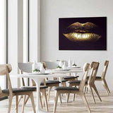 Glasschilderij - 120x80cm - Speciaal - Gouden Lippen / Golden Lips Art