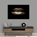 Glasschilderij - 120x80cm - Speciaal - Gouden Lippen / Golden Lips Art