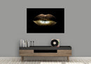 Glasschilderij - 120x80cm - Speciaal - Gouden Lippen / Golden Lips Art