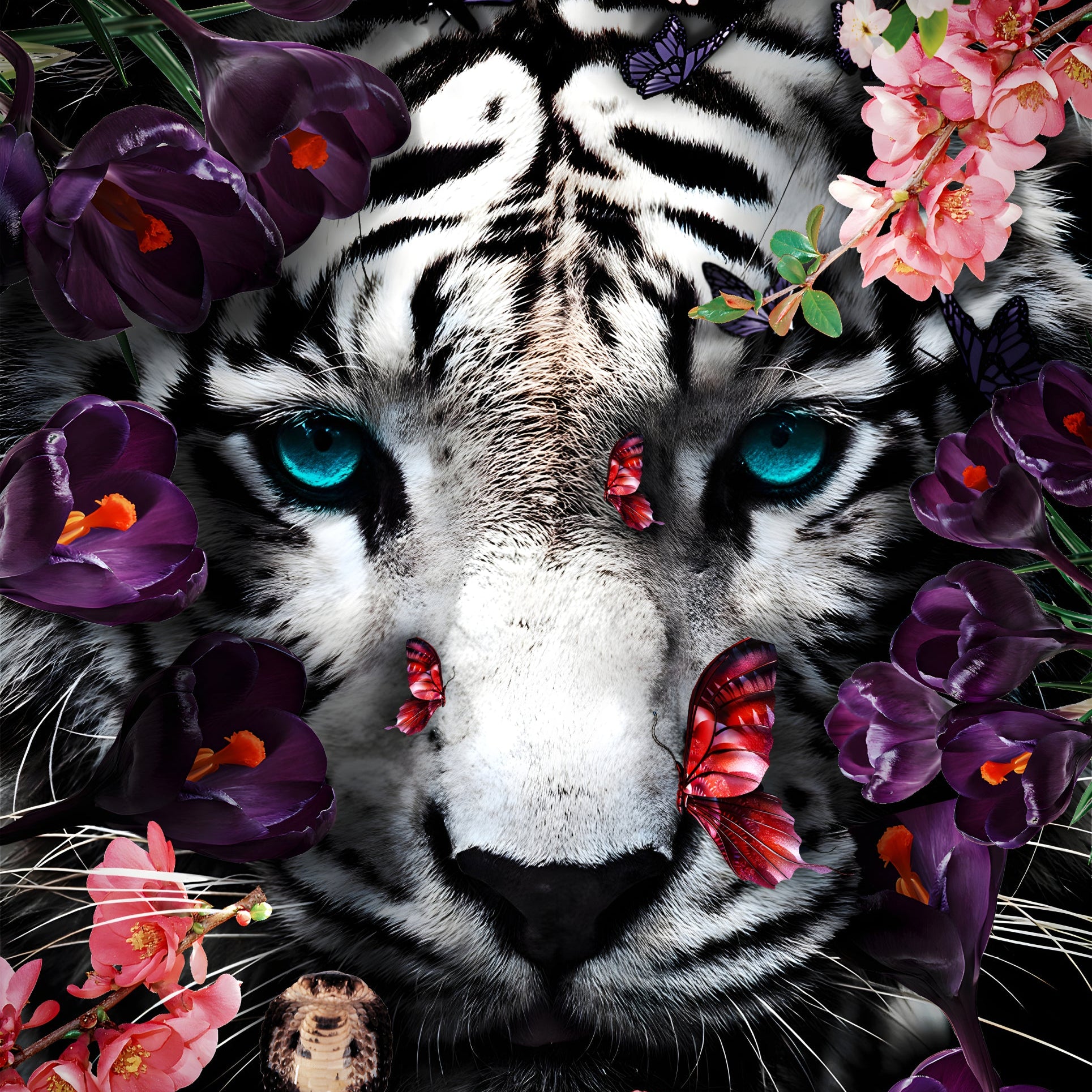 Glasschilderij - 150x100 / 120x80 / 90x60cm - Exclusive - KRUGER - Witte Tijger Felix