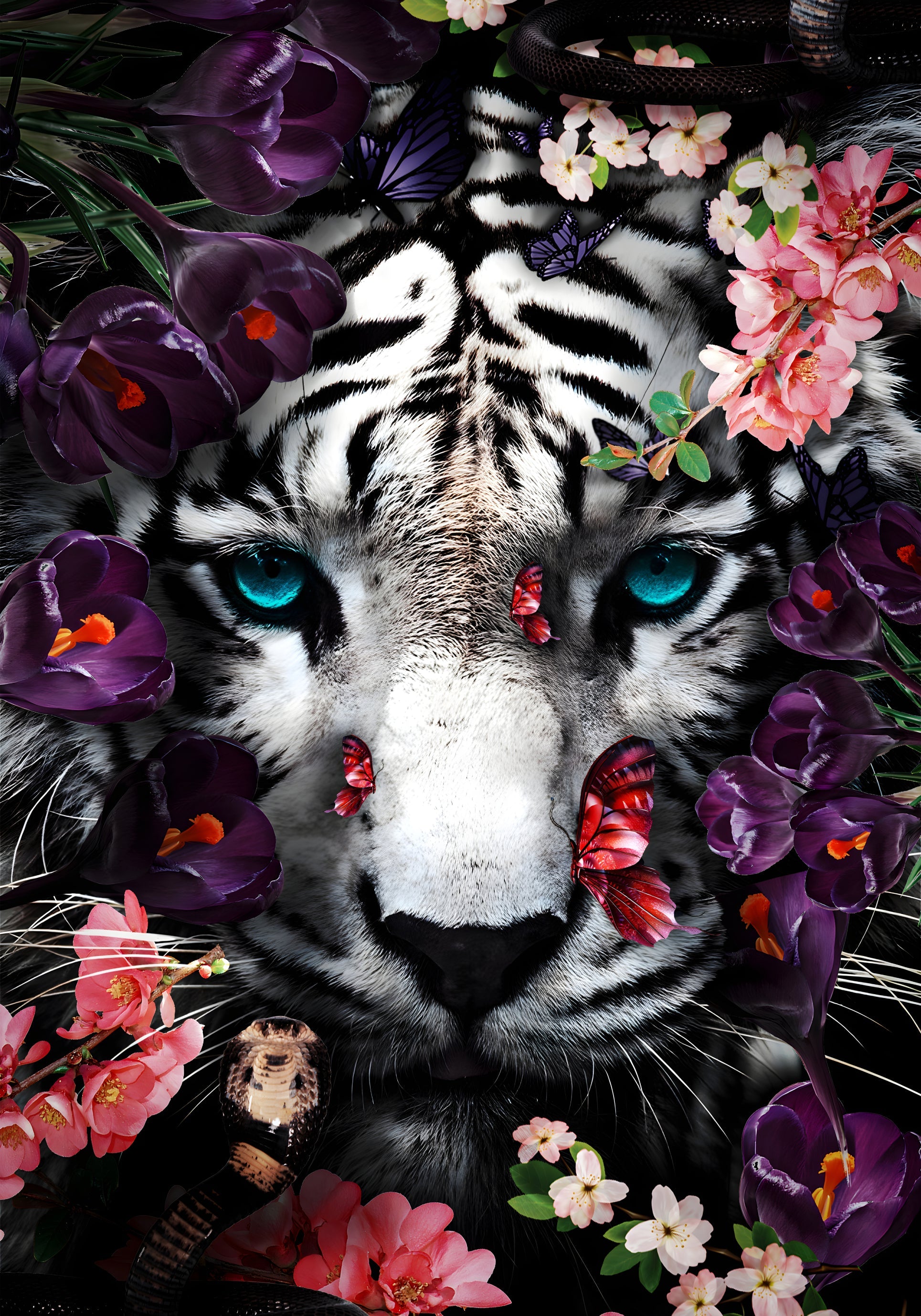 Glasschilderij - 150x100 / 120x80 / 90x60cm - Exclusive - KRUGER - Witte Tijger Felix