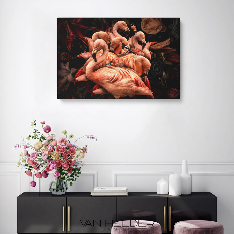 Glasschilderij - 150x100 / 120x80cm - Exclusive - Dieren - Flamingo Rosa (Liggend) meubelboutique.nl