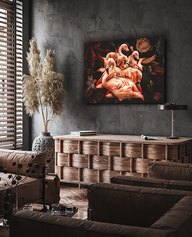 Glasschilderij - Exclusive - Dieren - Flamingo Rosa (Liggend)