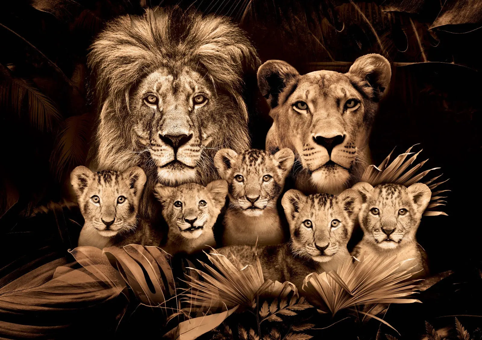 Glasschilderij - 150x100 / 120x80cm - Exclusive - Dieren - Lynn Leeuwen Familie Welpjes - 1, 2, 3, 4 Welpen