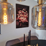 Glasschilderij - 80x120cm - Exclusive - Dieren - Flamingo Rosa